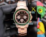 Replica Rolex Rainbow Daytona Rose Gold Watch Green Diamond Bezel